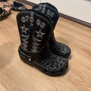 CROCS Black Cowboy Boots with Silver Stars